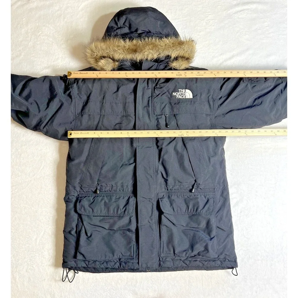 The North Face Mens Goose Down Parka Puffer Jacket L Black Fur‎ Hood Winter Warm